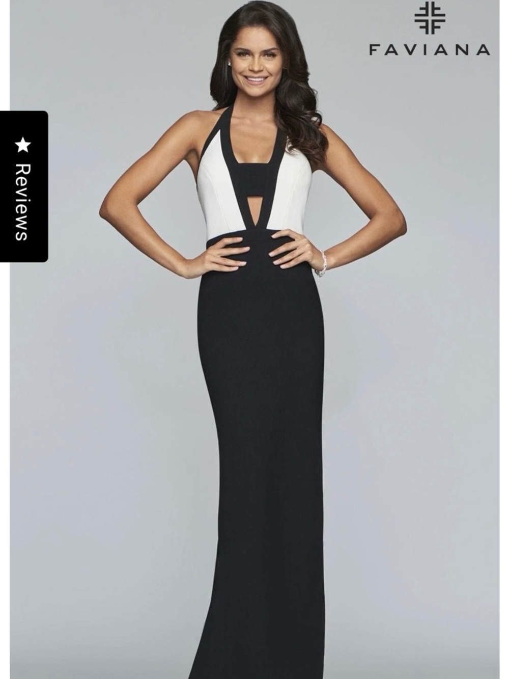 Prom - Faviana Black and White Cutout Halter Maxi Dress